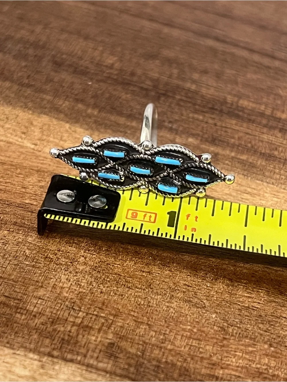 925 Sterling Silver & Kingman Turquoise Native Zuni Needlepoint Ring size 6